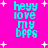 Cyan text 'heyy love my bpps' on bright pink background with white starbursts, four identical copies arranged in a