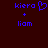 Blue pixelated text 'kiera' with a heart symbol, plus sign, and 'liam' on dark red background; left side shows heart while right is plain.