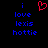 A static pixel art image with blue text and a red heart symbol on a black background.