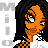 Pixel art contact sheet of a cartoon character with orange skin and black hair in three frames showing slight facial expression changes, wearing a checkered shirt over white clothing against a gray background.