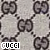 Static pattern of interlocking GG monograms and 'GUCCI' text in grayscale, repeated across a with uniform spacing