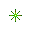 Green, gold, and purple star-shaped pixel art icons with varying sizes and central brightness levels on a gray background.