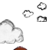 A cartoon character with large round glasses and a white body floats among gray clouds holding a brown balloon that changes shape across frames.