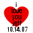 Red heart-shaped icon with black text "i love you jeff" and date "10.14.07" below, displayed in four identical