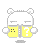 Pixelated character with white head and yellow torso, wearing a yellow vest with four black dots on left and a white question mark on right, in four distinct poses.