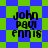 Pixelated text 'john paul ennis' on blue and green checkered background with diamond-shaped pattern variations.