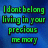 Pixelated green text on blue gradient background reads 'I dont belong living in your precious memory' with black outlines.