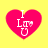 Four identical pink heart-shaped icons with white text "I L♥U" on a yellow background, each displaying subtle pixel-level animation changes.