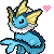Pixel art of a blue aquatic creature with yellow fins and white collar, two identical poses side-by-side on gray background with pink heart above right figure.