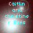 Caitlin and christine r Bffs text in cyan pixelated font over a dark brown background with bright white light effects, displayed as four