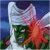 Pixelated static image shows a figure with white hair and red clothing against a blue background with green elements.