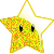 Four identical yellow stars with white tips and black eyes, arranged in a on gray background