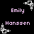 Pixelated text labels 'Emily' and 'Hanssen' appear with white geometric corner elements on a black background.