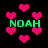 Green text 'NOAH' appears four times on a black background with pink pixelated hearts floating around.