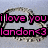 Pixelated text in bright pink with black outlines reads "i love you landon<3" inside a circular frame on a light gray background.