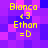 Pixelated yellow text on purple and pink checkered background with four identical showing "Bianca <3 Ethan =D"