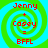 Four identical pixelated spiral icons with green and cyan rings, each displaying red text reading 'Jenny + Casey = BFFL' in a