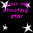 Black background with white star shapes and pink text reading 'your my shooting star' in pixelated font.