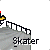 Pixelated character in red cap and yellow shirt performing skateboarding tricks on gray ramp with 'Skater' text below.