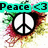 Pixelated icon with teal banner displaying 'Peace <3' above a black-and-white peace symbol surrounded by multicolored pixelated splatters.