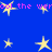 Blue background with yellow stars and repeated pink text 'ool the word the word' in pixelated font.