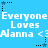 Blue background with repeated white text 'Everyone Loves Alanna <3' and alternating black/gray star icons, each icon connected by dotted lines.