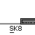 Pixelated character in red shirt and green pants performs actions on gray platforms with 'SK8' text below each.
