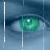 Green eye with blue-toned skin and vertical white lines across the image, animated in a of six