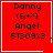 Red square icon with black pixelated text reading "Danny (&+×) Angel " and a white border; one variant has a small white heart in the bottom-right corner