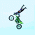A split-frame contact sheet showing a pixelated dirtbike rider performing a trick on the left and green text logo on the right, both in 50x50 icon format with light blue background.