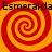 Four identical spiral patterns arranged in a with red and orange hues, overlaid with repeated text reading "Esmeralda Esmeralda" in black