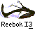 Pixelated graphic of a white and dark green shoe with light blue and pink accents on a gray background, below which is text reading "Reebok I3".
