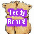 Two pixelated teddy bear images side-by-side with 'Teddy Bears!' text in colored boxes, one with purple background and one with pink background.