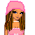 Pixel art contact sheet showing multiple views of a female character in pink and blue clothing with visible text "*Rach*" on black background.