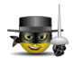 Animated cartoon character with yellow face, black mask, and top hat holding a sword-like object that changes position across frames.