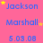 A static image with a bright pink background displays repeating text in blue and yellow stars, including 'Jackson', 'Marshall', and '5.03.08'