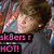 Two side-by-side show a person with brown hair in different poses, one with text 'sk8ers r HOT!' and the other with 'Nick is HOT!', below which is a pink heart-themed reading 'I'm In love!'