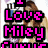 A pixelated image of a woman with long brown hair in a white outfit, featuring bold pink text reading "I Love Miley Cyrus" and multiple small icons on the left side.