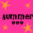 A static image with a bright pink background featuring yellow stars and repeated black text reading 'summer' above three small heart symbols.