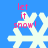 Blue background with four white snowflakes, each overlaid by pink text reading 'let it snow!' in a pixelated font.