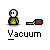 Pixel art character in yellow shirt holding red vacuum cleaner, with multiple animation frames showing motion and expression changes.