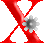 Red X-shaped structure with two distinct flower-like symbols attached, one gray and white on the left side, another purple on the right side.