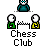 Pixel art icon showing two chess players at a board with 'Chess Club' text, featuring animated speech bubbles changing from 'CHECK' to 'MATE...' while other elements remain static.