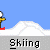 Animated skiing contact sheet showing a yellow stick figure performing various snowboarding actions across multiple frames with repeated "Skiing" text labels.