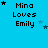 identical pixelated text 'Mina Loves Emily' with varying star positions on a bright blue background