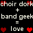 Pixelated text and heart symbols repeat in a pattern on black background with white and red elements