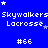Blue background with repeated white text 'Skywalkers Lacrosse' and '#66' in pixelated font, scattered white stars, and a gray rectangle in bottom-right corner.