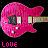 A pink electric guitar icon with 'LOVE' text and heart symbols animates across showing sequential changes in text and small hearts