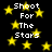 Black background with yellow stars and white text reading "Shoot For The Stars" in pixelated font.