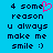 Pixelated blue background with dark text reading '4 some reason u always make me smile :)' and a pink heart symbol replacing the letter 'o' in 'some'.
